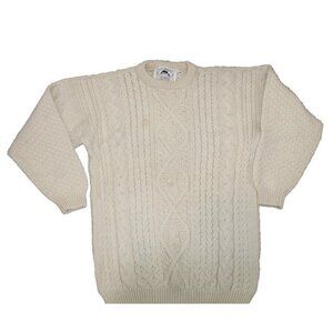 West Highland Woollens Scotland 100% Wool Cable Knit Fisherman Sweater Men's  L